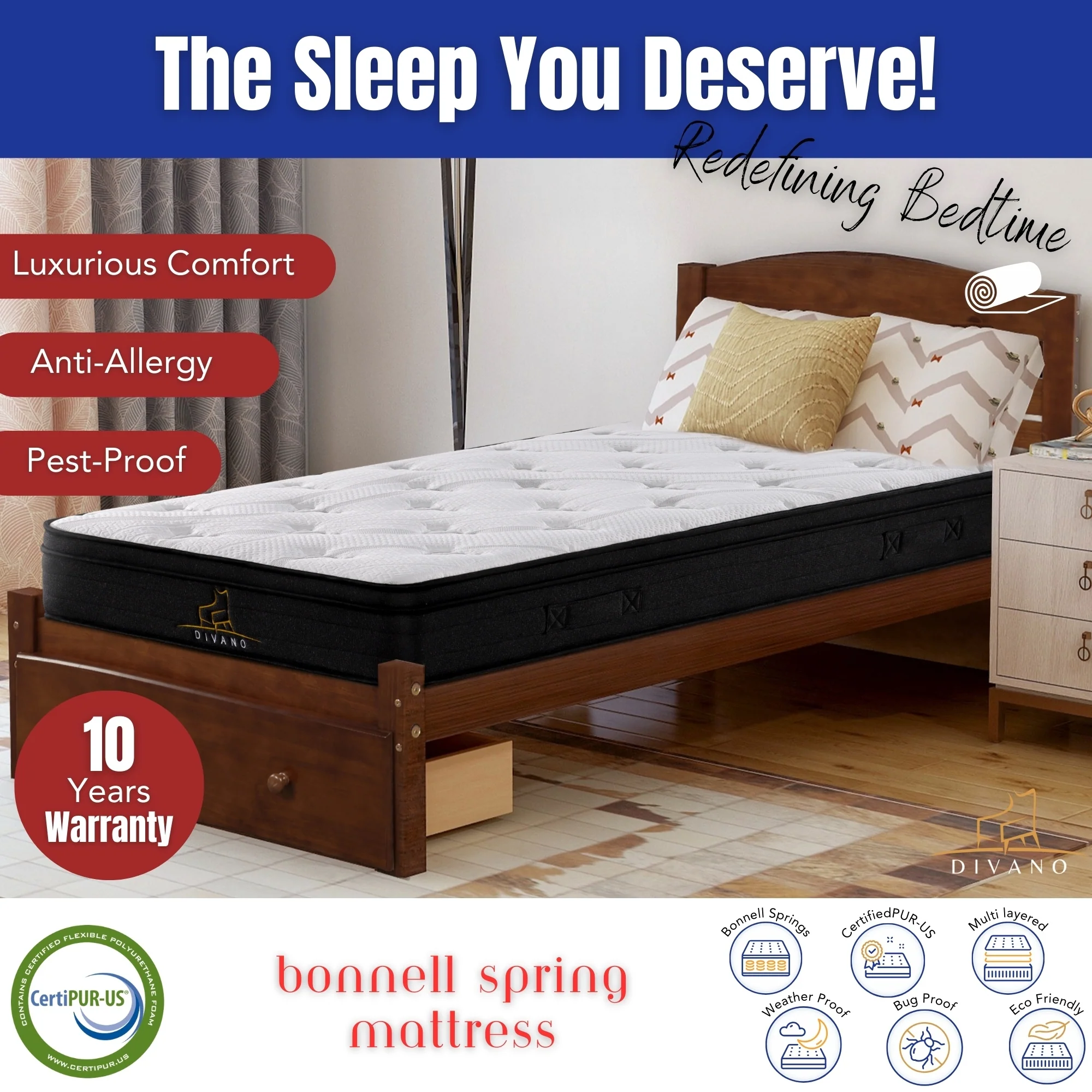Divano Bedding 16cm Mattress Medium Firm Bonnell Spring - Image 9