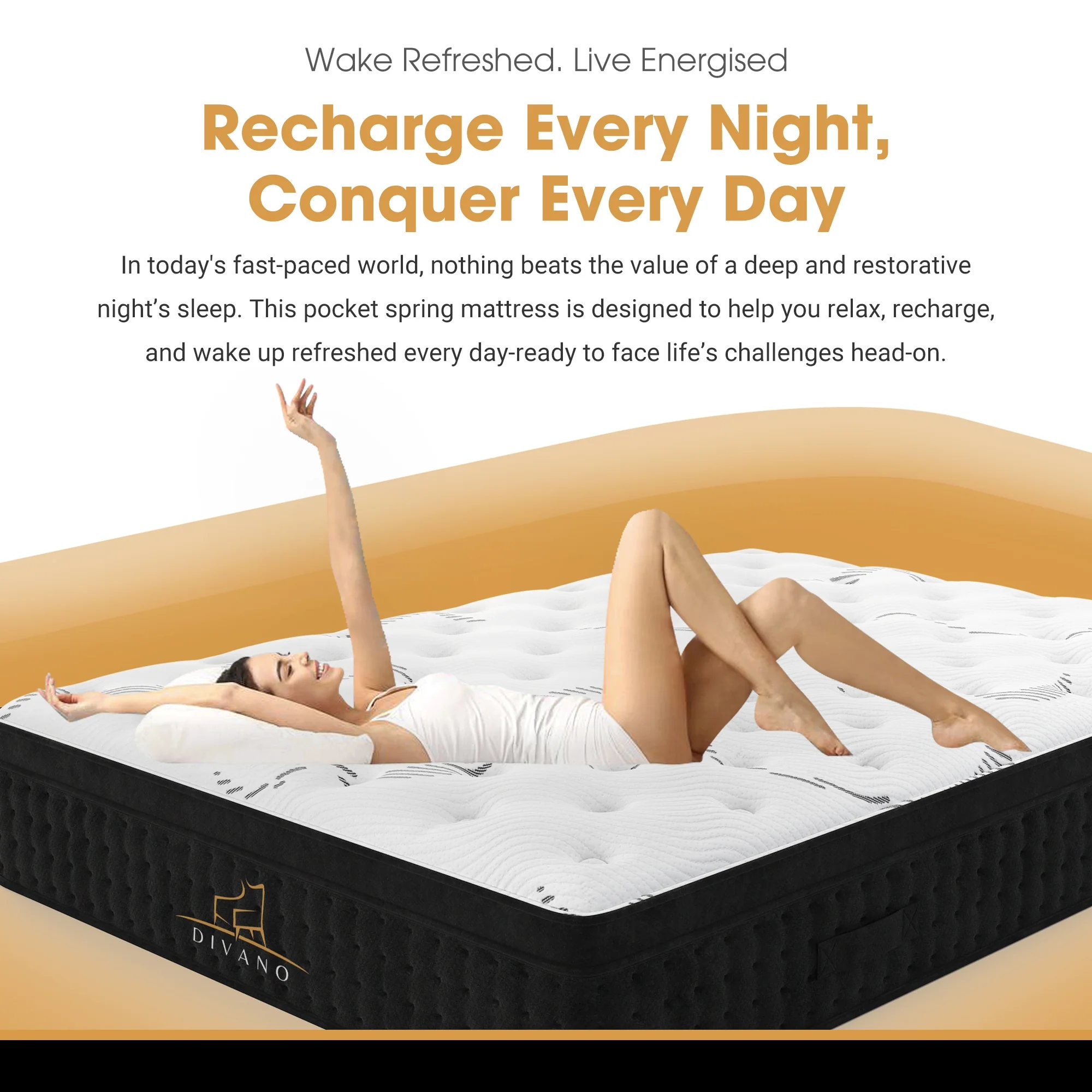 Divano Bedding 32cm Mattress Euro Top Pocket Spring - Image 3