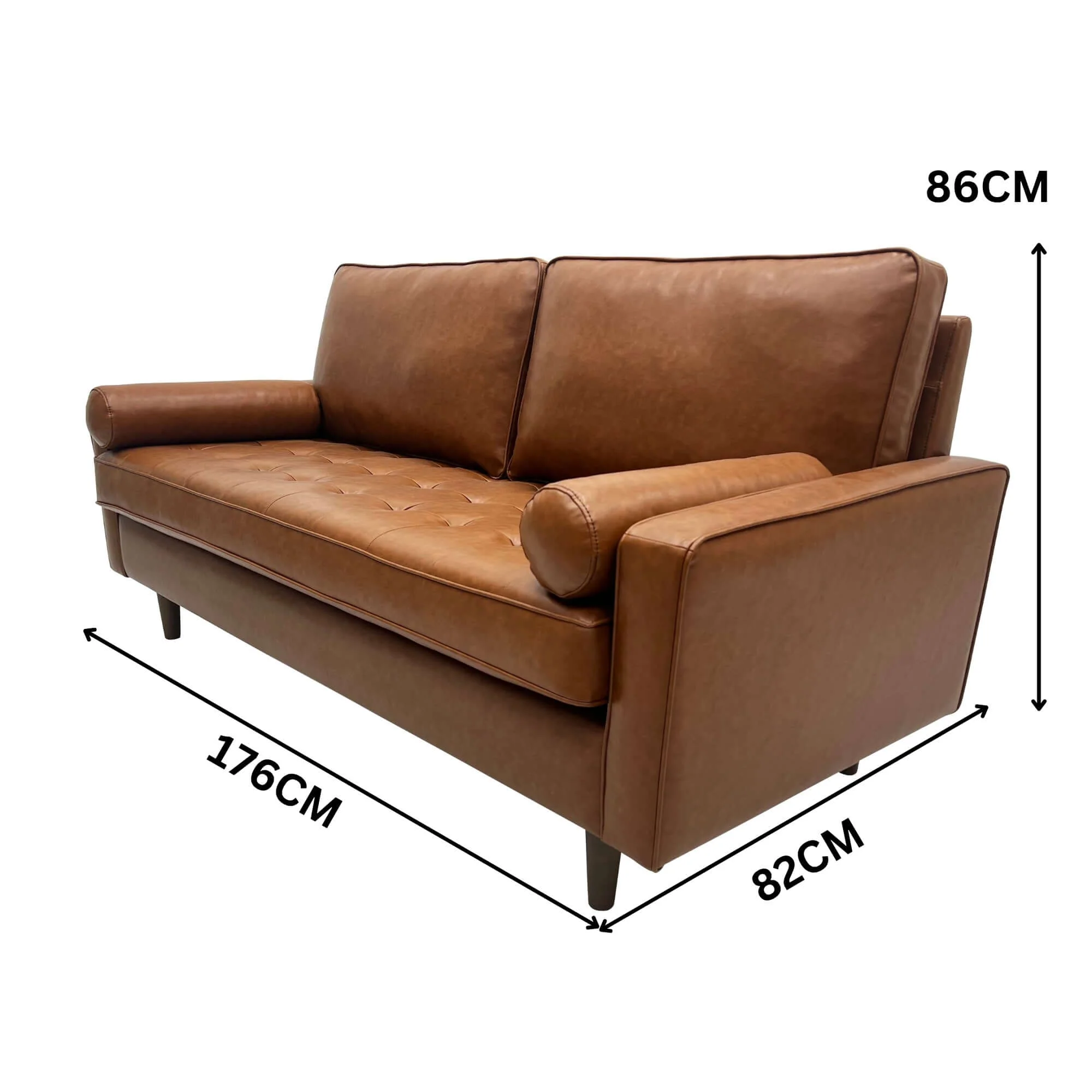 Stockholm 3 Seater Sofa Premium Faux Leather Tan - Image 3