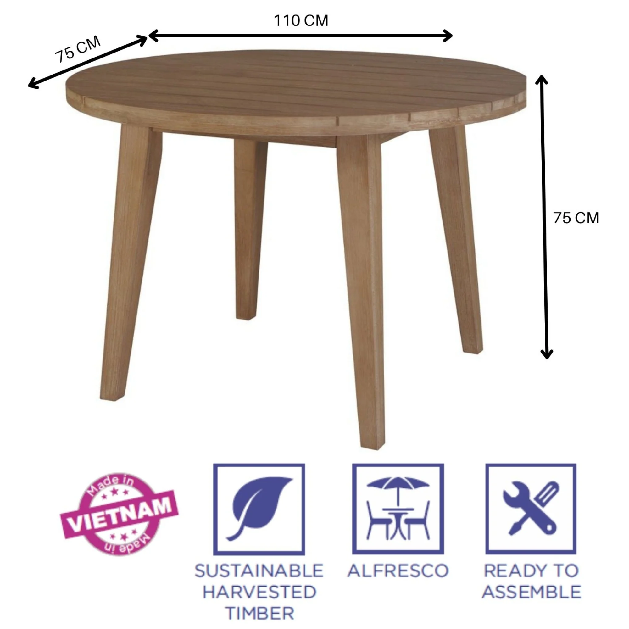 Stud 110cm Outdoor Round Dining Table - Image 3