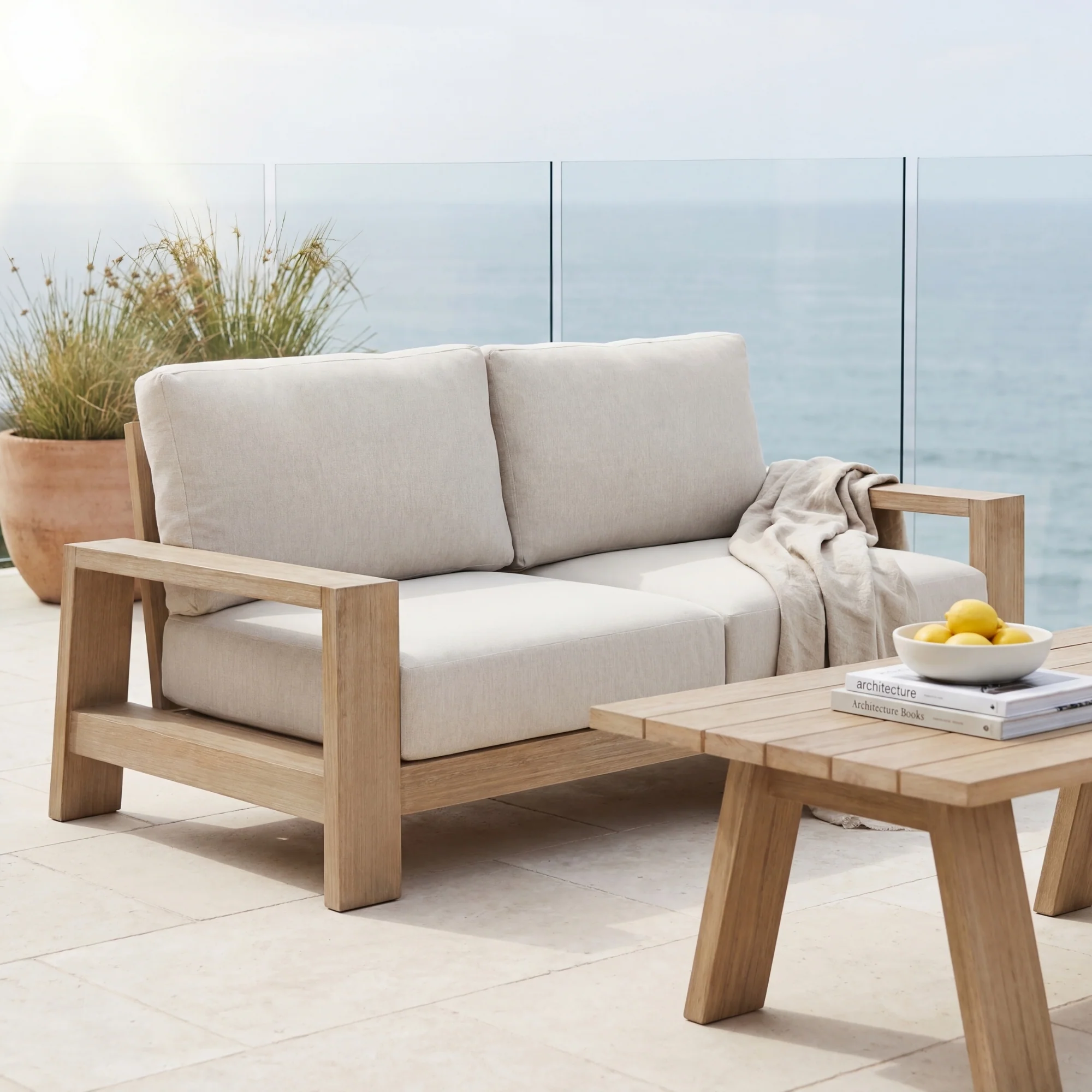 Stud 2 Seater Outdoor Sofa Lounge White Wash - Image 3