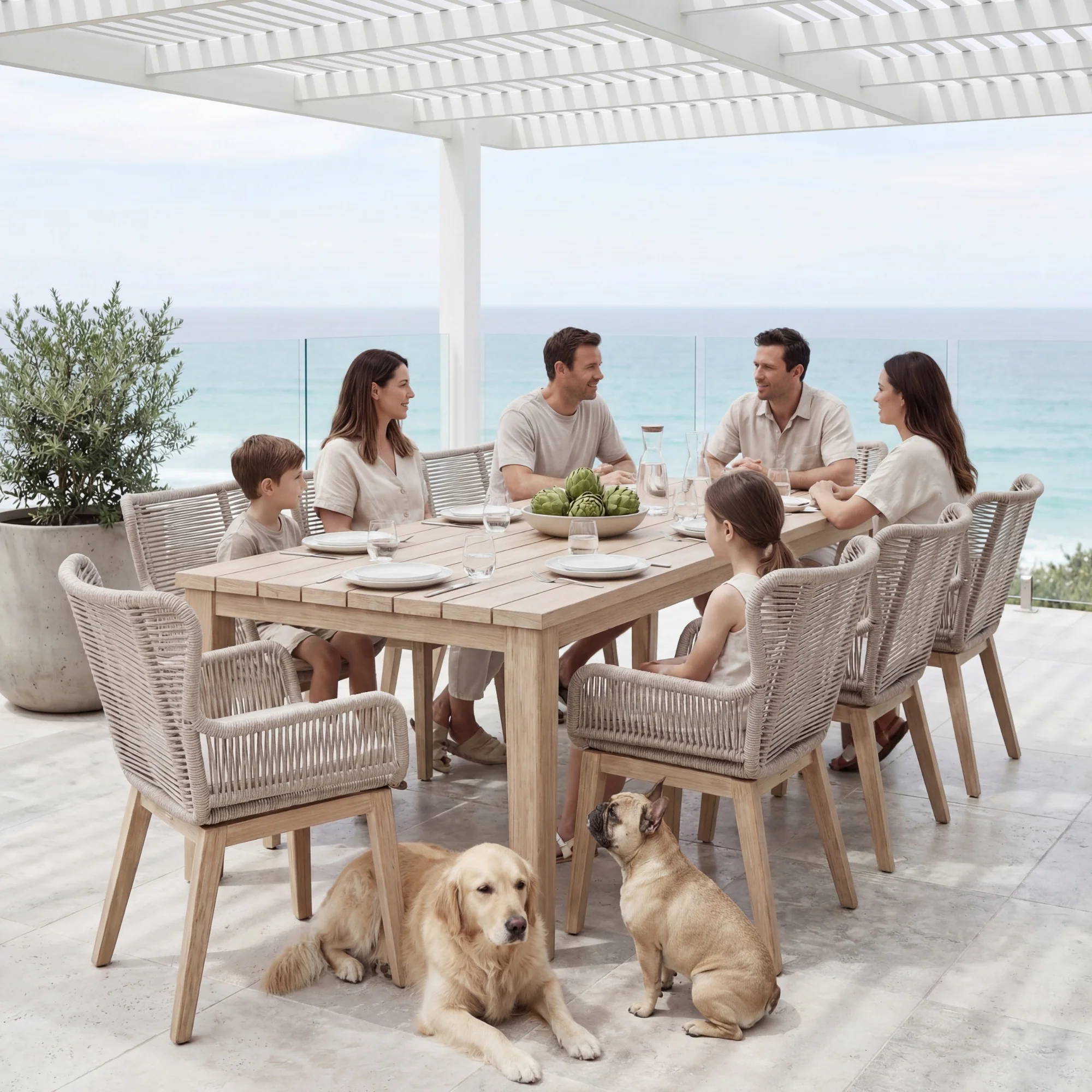 Stud 220cm Outdoor Dining Table White Wash - Image 5