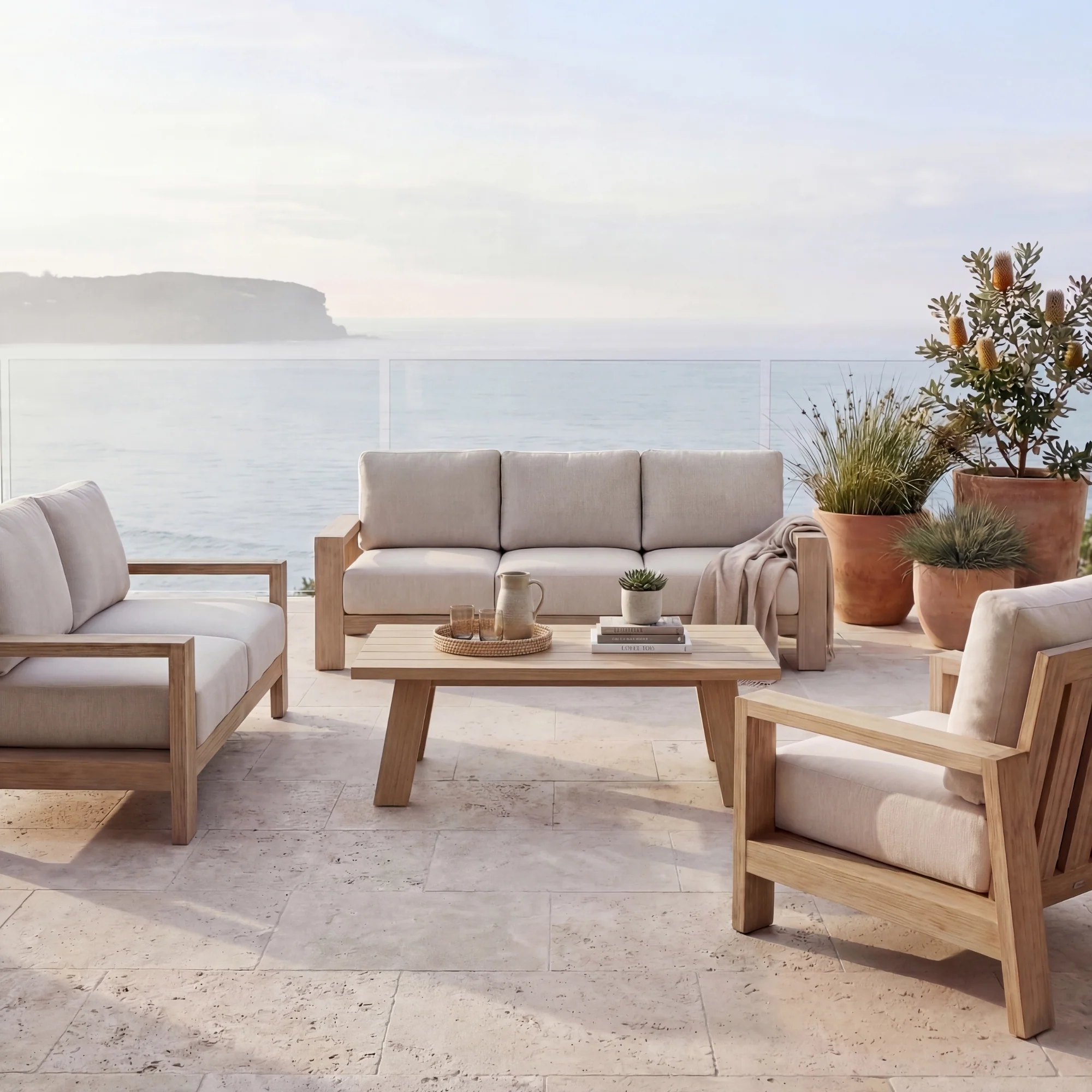Stud 3 Seater Outdoor Sofa Lounge White Wash - Image 4