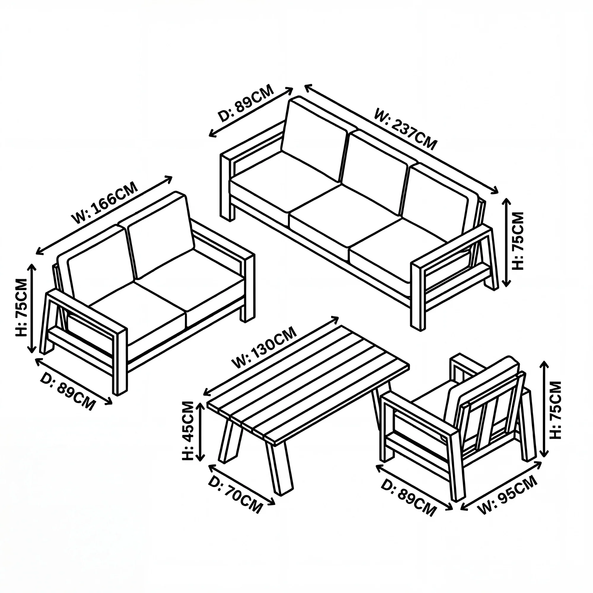 Stud 3 Seater Outdoor Sofa Lounge White Wash - Image 8