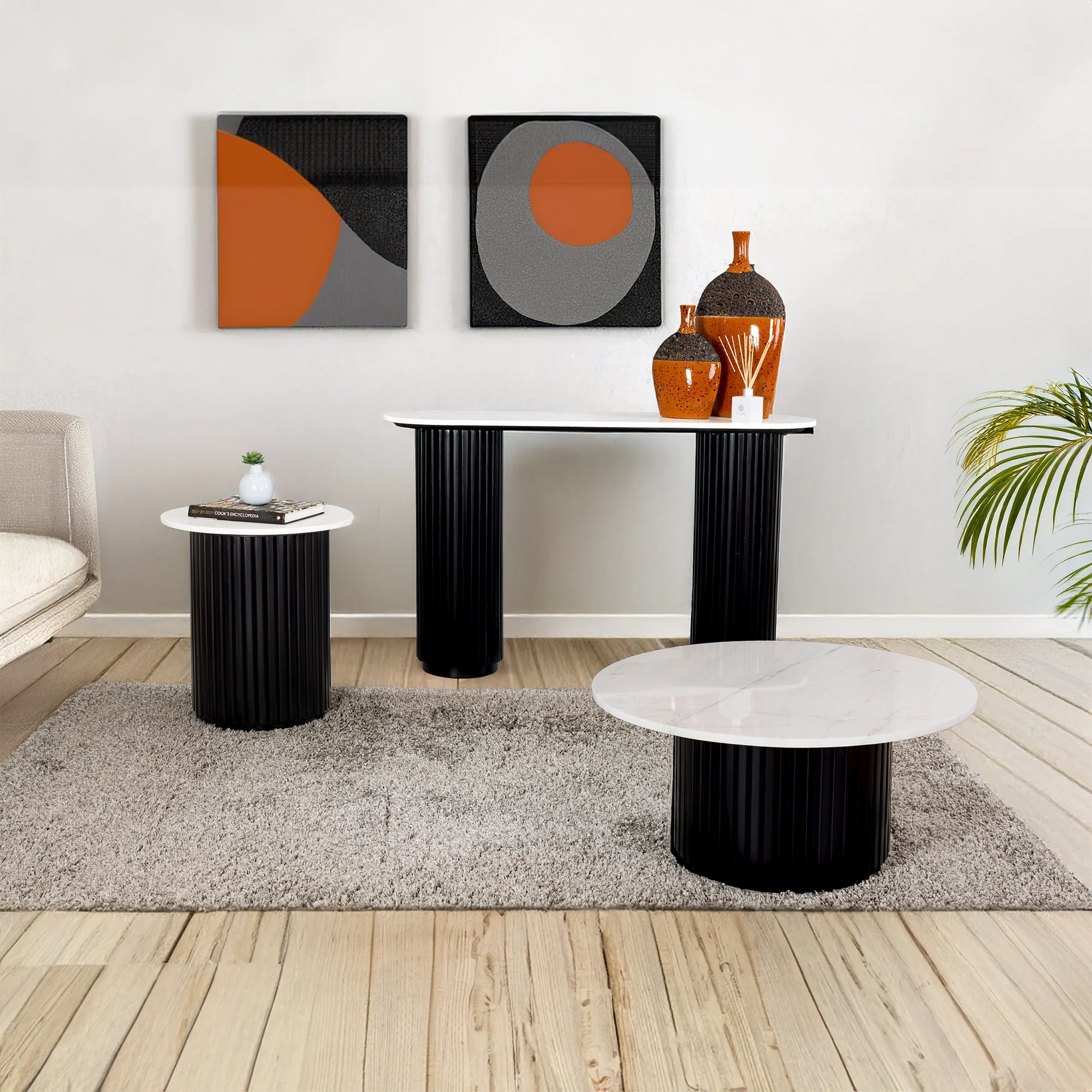 Terri 130cm Marble Console Table Black White - Image 3